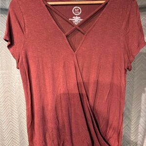 Maurices Rust Crisscross Wrap-Front Short Sleeve Top